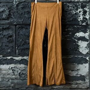 Tan Suede-Cloth Wide Leg Pants.